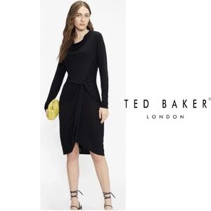TED BAKER Neyda Black Wrap Dress Sz 4 Long Sleeve Little Black Dress
